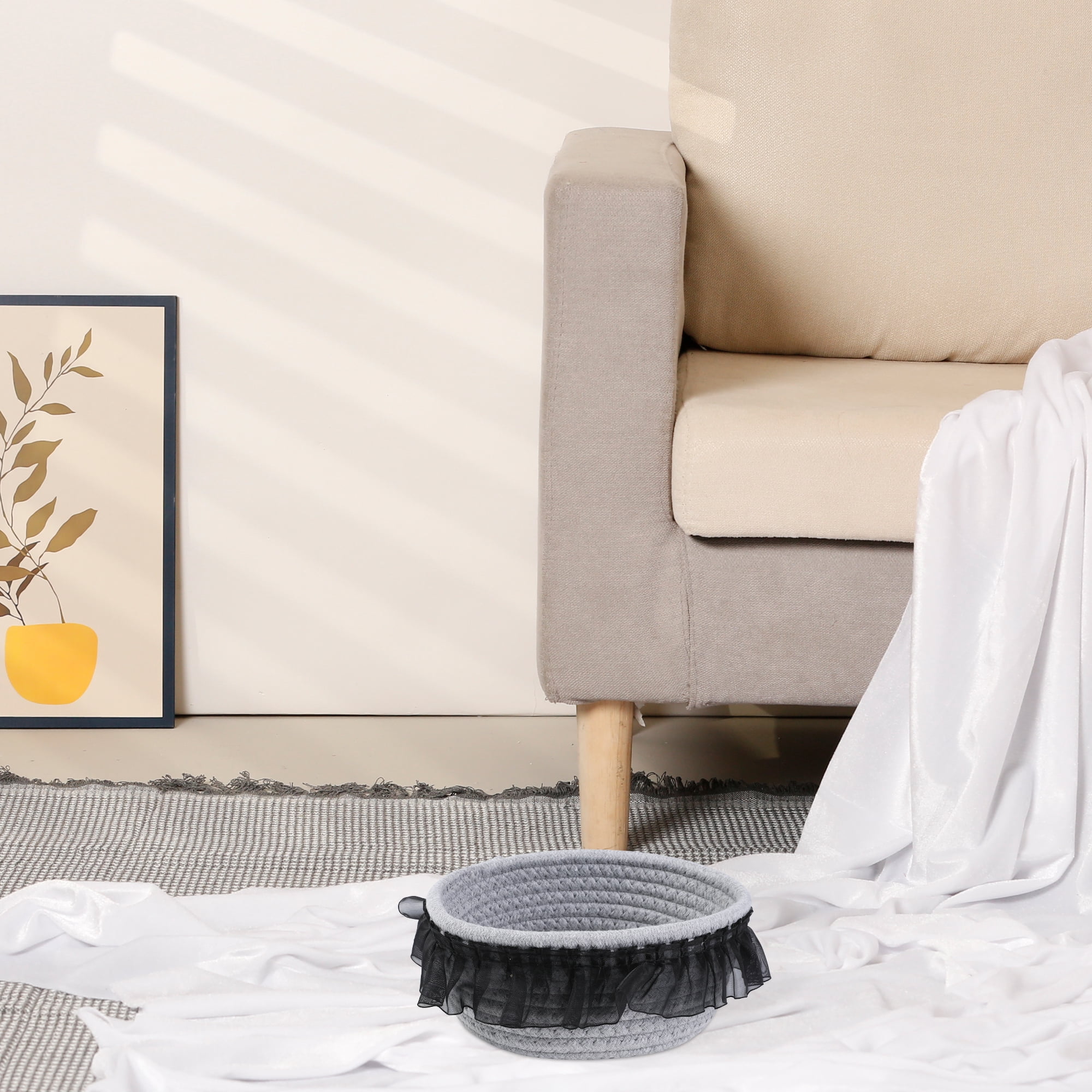 Unique Bargains Woven Storage Basket for Entryway Desk Gray/Black 6.9*5.9*3.5in