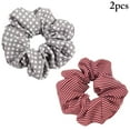 thumbnail image 1 of 2PCS Dot Scrunchie Fashion Checked Houndstooth Stripe Hair Tie Ponytail Holder, 1 of 10