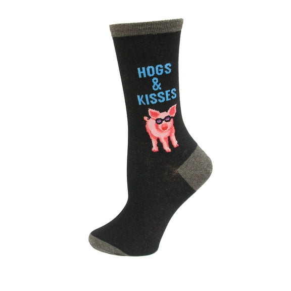 Hogs and Kisses Black Ladies Crew Socks