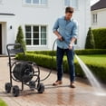 thumbnail image 4 of Ktaxon Black & Green Hose Cart, Iron Construction with 4-Wheel Stability & Built-In Garden Hose, 4 of 11