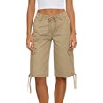 thumbnail image 5 of LEKWK Bermuda Jean Shorts for Women Knee Length High Waisted Casual Denim Shorts Drawstring Side Tie Long Jorts with Pockets Summer Fashion Daily Streetwear, 5 of 7