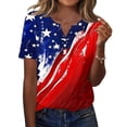 thumbnail image 2 of Women's 250th Anniversary USA Shirt V-Neck Button Patriotic Star Print Short Sleeve T-Shirts Independence Day Top, 2 of 5