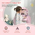 thumbnail image 4 of Qaba Coiffeuse & Tabouret pour Enfants Ensemble de Maquillage Rose, 4 of 9