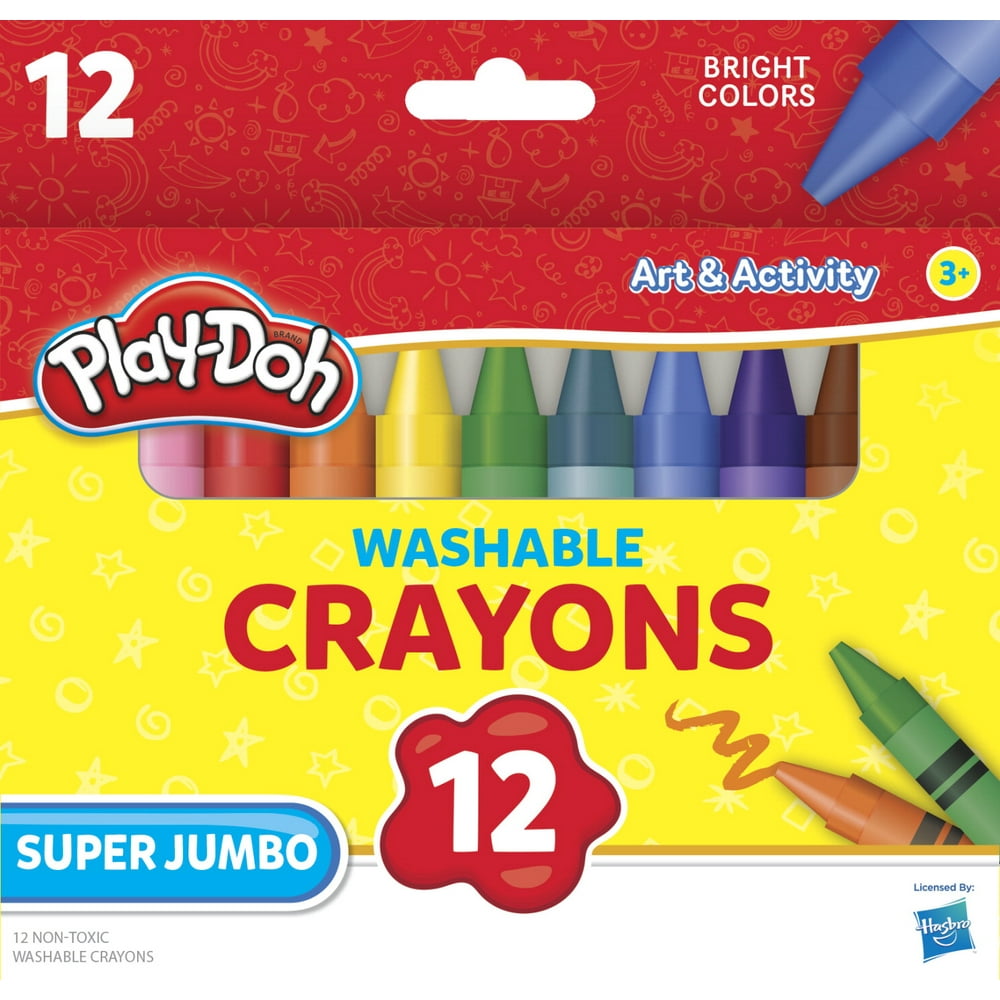 PlayDoh Washable Super Jumbo Crayons, Assorted Colors, Set of 12