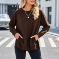 thumbnail image 3 of Brown Sweaters for Women Crewneck Sweatshirt for Women Loose Fit Oversized Pullover Side Slit Zipper 2023 Fall Fashion Womens Fall Fashion 2025, 3 of 5