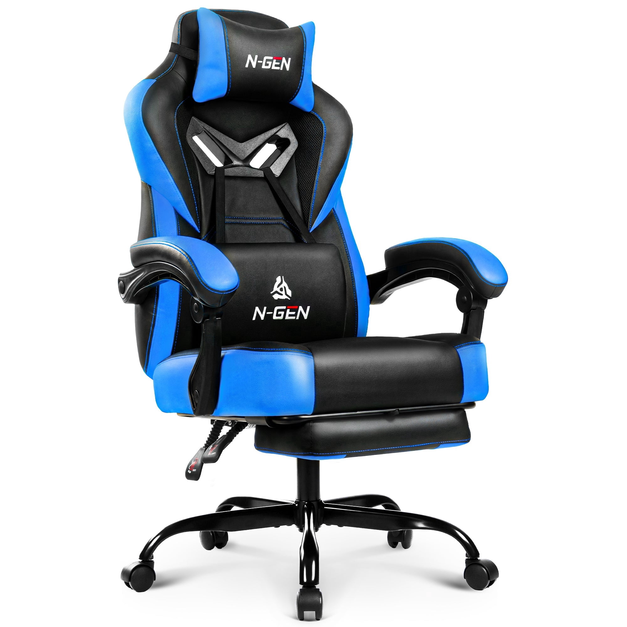 N-GEN GAMING Big & Tall Gaming Chair with Footrest, Lumbar Support, Blue