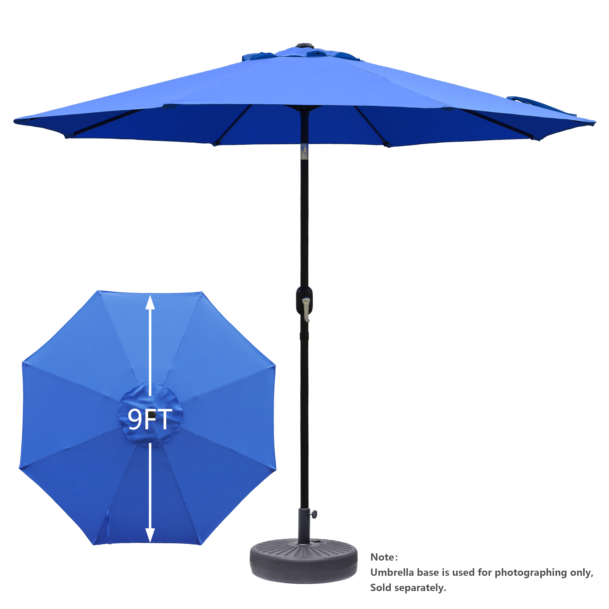 Abble Outdoor 9ft Patio Umbrella with Crank Handle and Push Button Tilt, Outdoor Market Umbrella with 8 Ribs for Garden, Deck, Backyard, Pool, Royal Blue