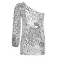 thumbnail image 4 of inhzoy Kids Girls One Shoulder Long Sleeve Sparkle Sequin Mini Dress Dance Prom Gown Party Dress Silver 8, 4 of 5