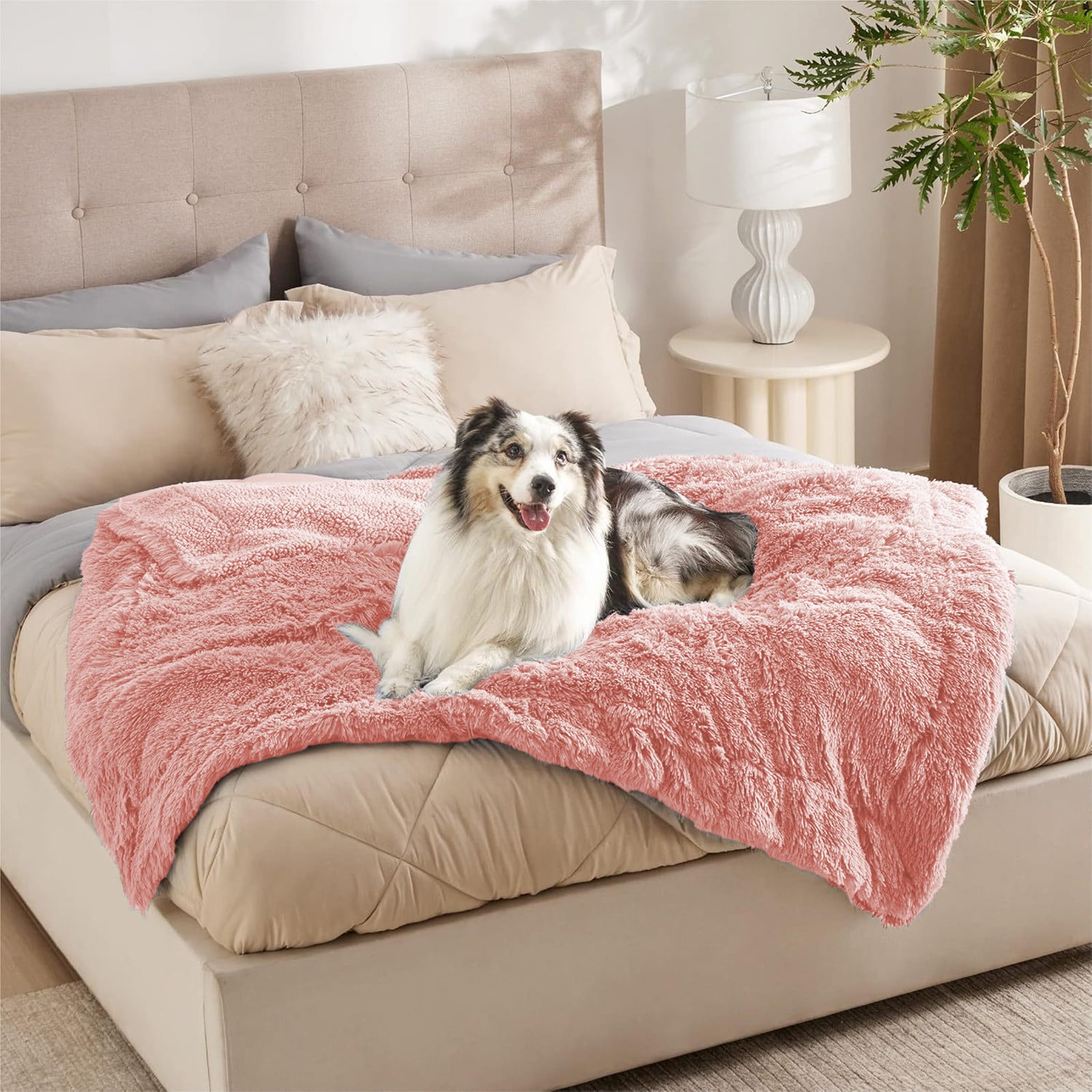 Dog Blanket – Long Wool PV Fleece Waterproof Padded Kennel Blanket for Dogs, All-Season Warmth, Soft and Cozy, Pink