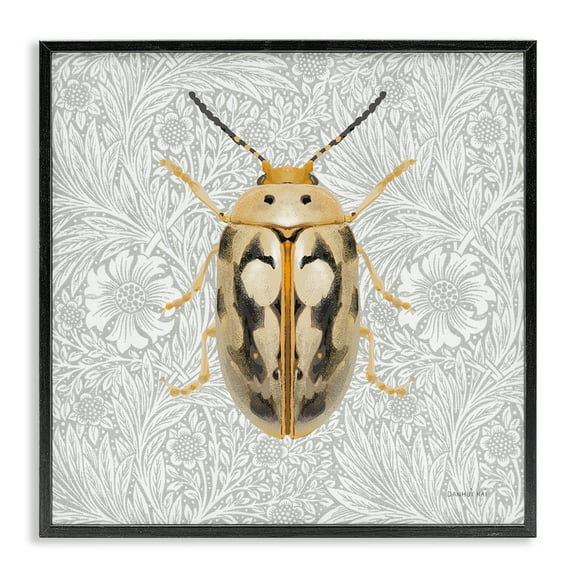 Stupell Industries Vintage Beetle Floral Pattern Animals & Insects Painting Black Framed Art Print Wall Art, 12 x 12