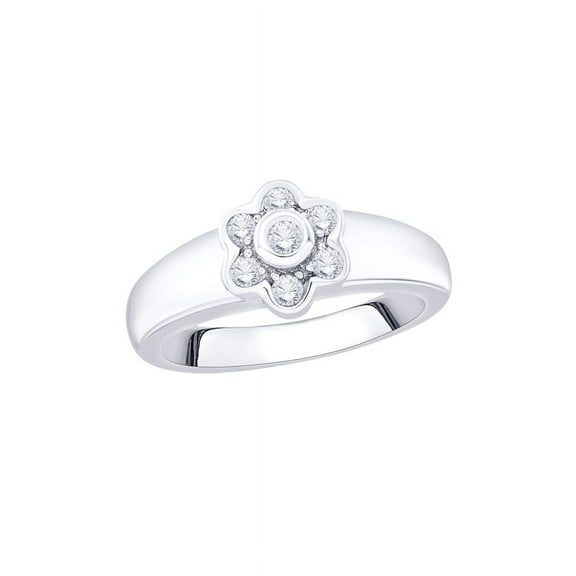 Diamond Floral Fashion Ring in 10K White Gold (1/5 cttw) (I-Color, SI3/I1-Clarity) (Size-9)