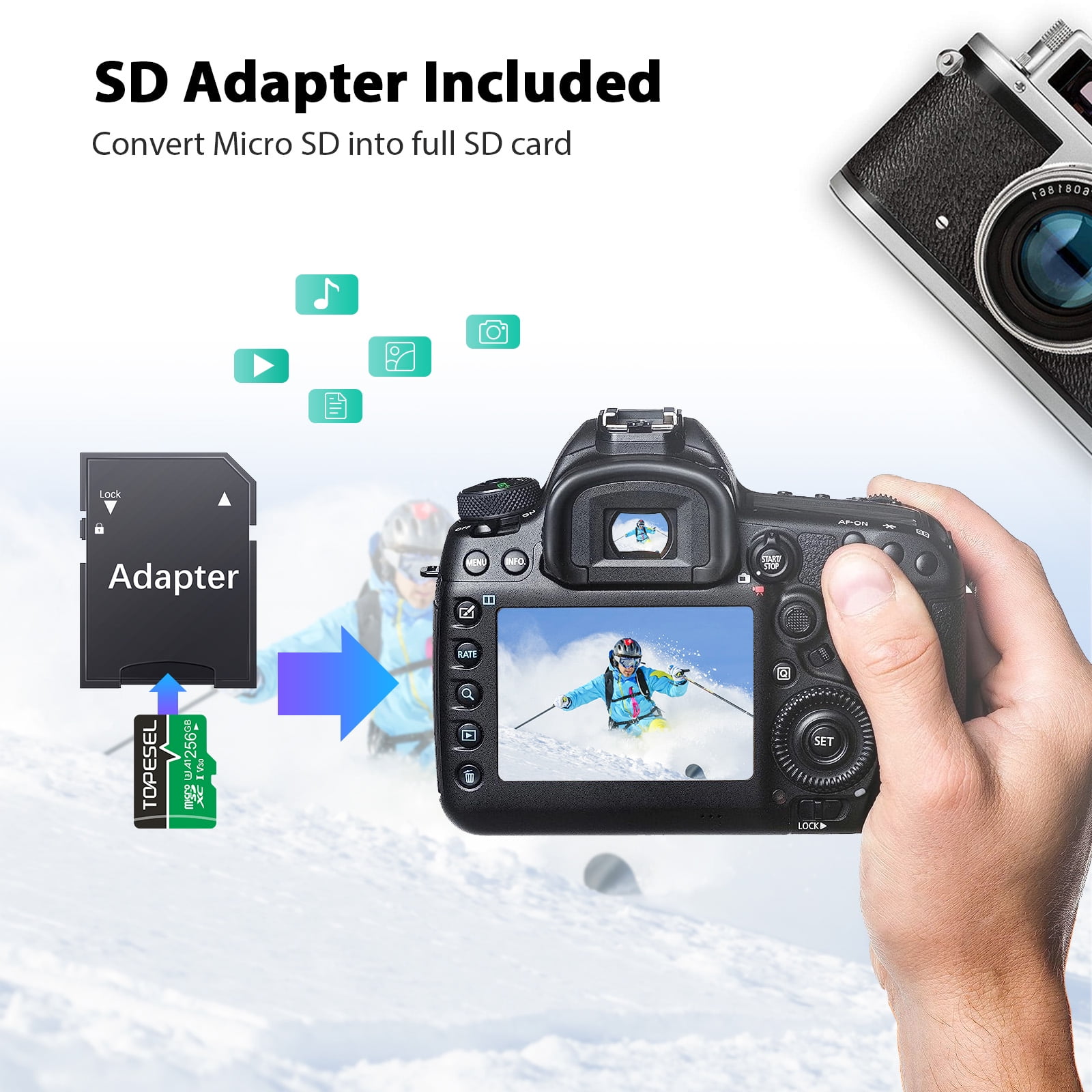 256GB Micro SD Card with Adapter TOPESEL Memory Cards A1 V30 U3 Class 10 TF Cards