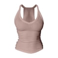 thumbnail image 4 of VJGBEGW 2 Pack Fashion Women V Neck Tank Tops with Built-in Shelf Bra Sleeveless Racerback Fitted Basic Cami Shirts Stretch Breathable Slim Fit Dark Gray S, 4 of 8