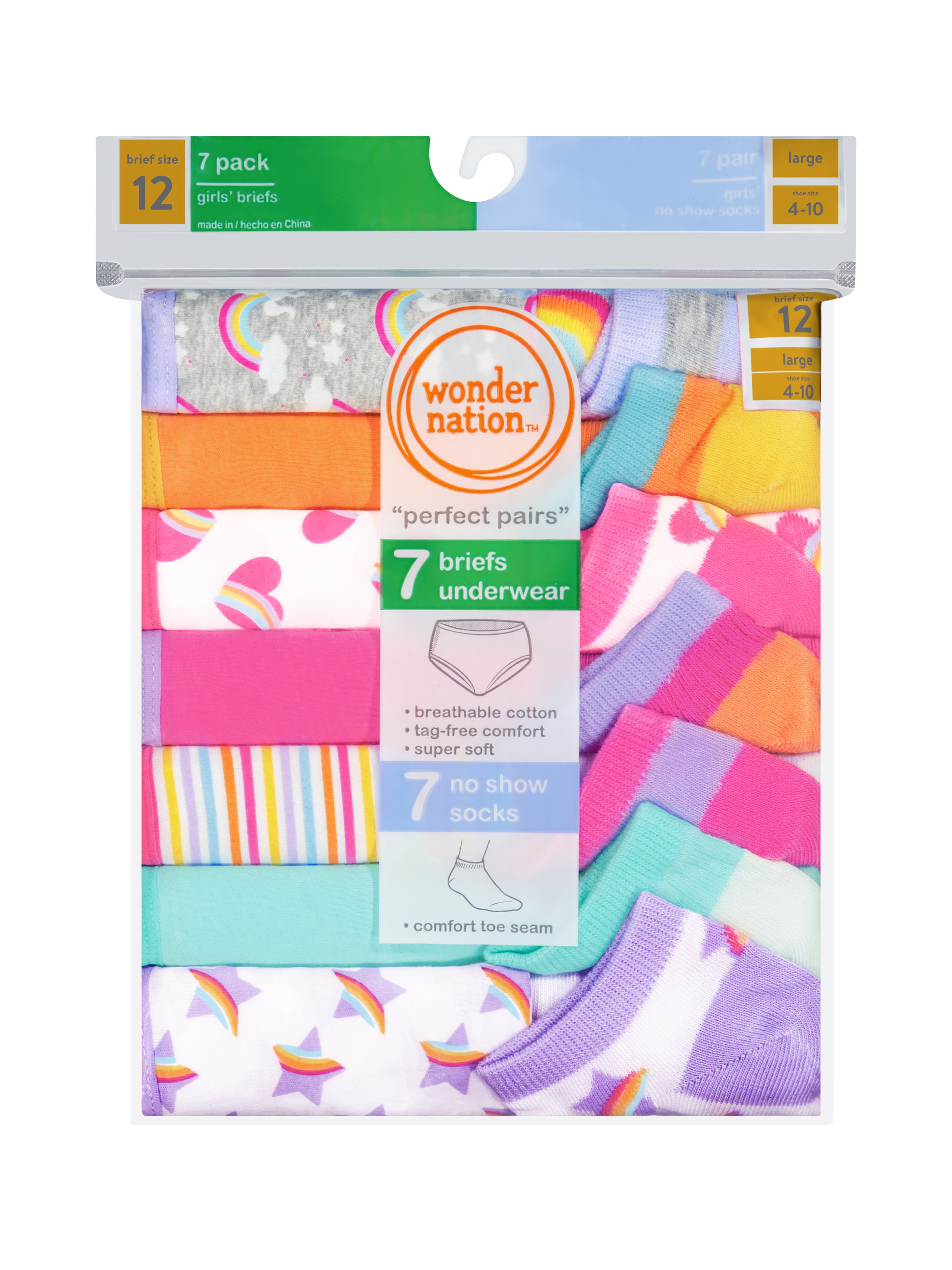 Wonder Nation Girls Cotton Underwear & Socks Bundle, 14-Pack, Sizes 4-16