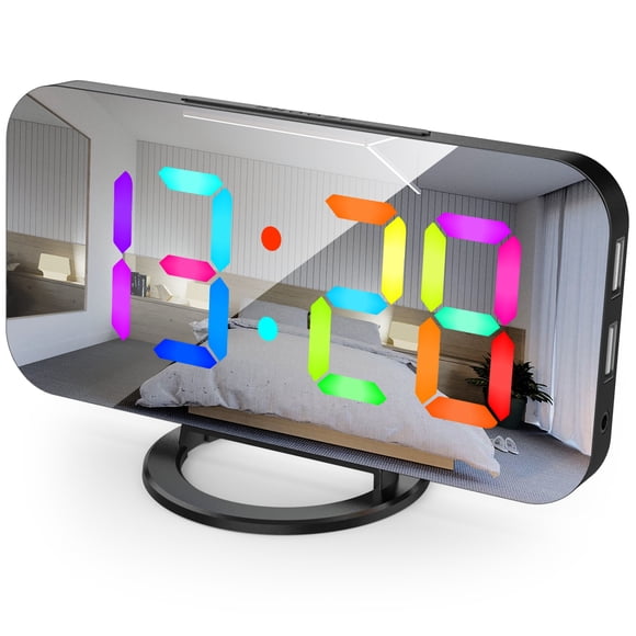 Mistaha Digital Alarm Clock with Dynamic RGB Light Dimmable Brightness Adjustable Snooze Function USB Charger