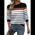 thumbnail image 1 of Camisa de Rayas de Larga para Mujer, Camiseta con Bloques de Color, Cuello Redondo, Blusa Informal con Corazón Negro Negro L, 1 of 9