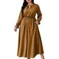 thumbnail image 2 of Aimik Women's V-Neck Long Sleeve Polka Dot Maxi Dress Elastic Waist Side Slit Flowy A-Line Swing Dress, 2 of 6