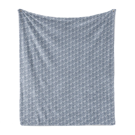 Hokusai Soft Flannel Fleece Throw Blanket, Ocean Theme Wave Pattern Japanese Culture Themed Arrangement Bicolor, Cozy Plush for Indoor and Outdoor Use, 50" x 60", Dark Slate Blue White, by Ambesonne