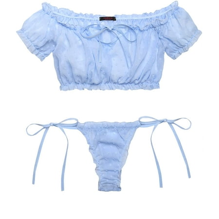 

Avidlove Women s Lace Lingerie Bra and Panty Set Bow Tie Babydoll Bodysuit Blue M