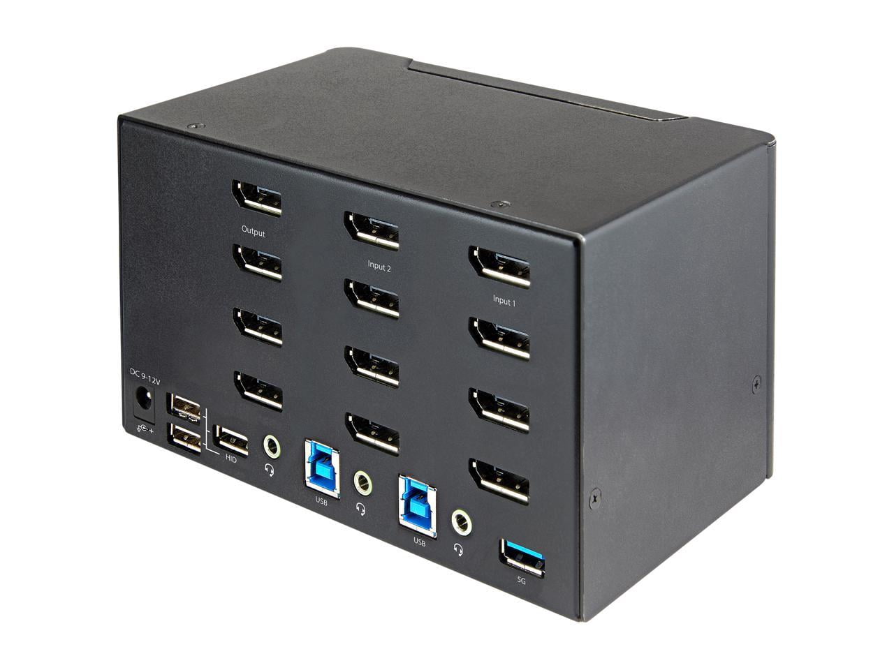 StarTech.com 2 Port Quad Monitor DisplayPort KVM Switch 4K 60Hz UHD HDR, DP 1.2 KVM Switch, 2 Port USB 3.0 Hub, 4x USB HID, Audio, Hotkey