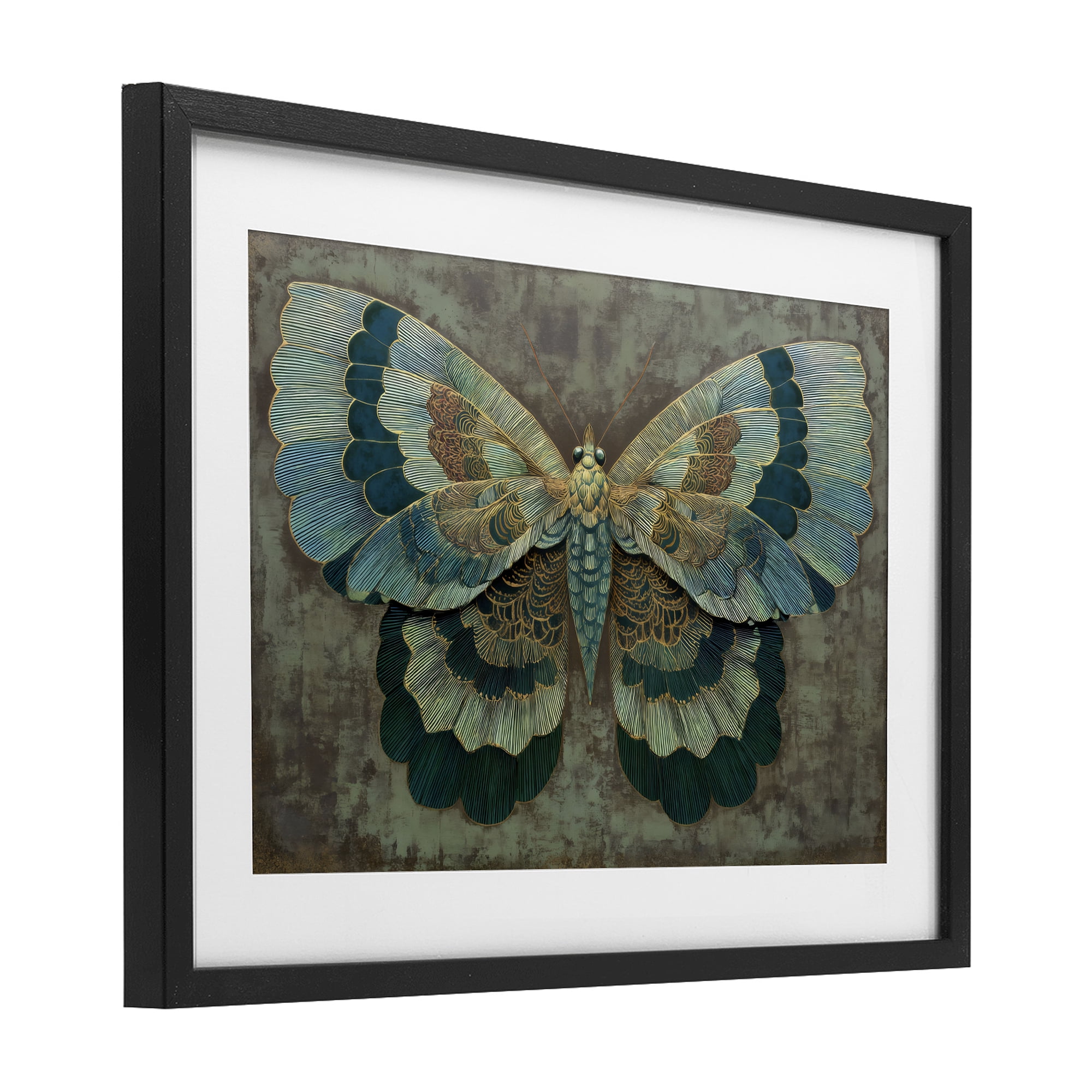Stupell Industries Golden Jewel Butterfly Black Framed Print Under Glass, design by Petal Prints Design