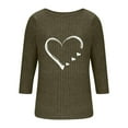 thumbnail image 3 of Lenpel Women's Tunic Tops 3/4 Length Sleeve Crew Neck Heart Printed Brushed Fleece Ribbed Knit T Shirts Casual Lightweight Sweaters(Army Green,Small), 3 of 5
