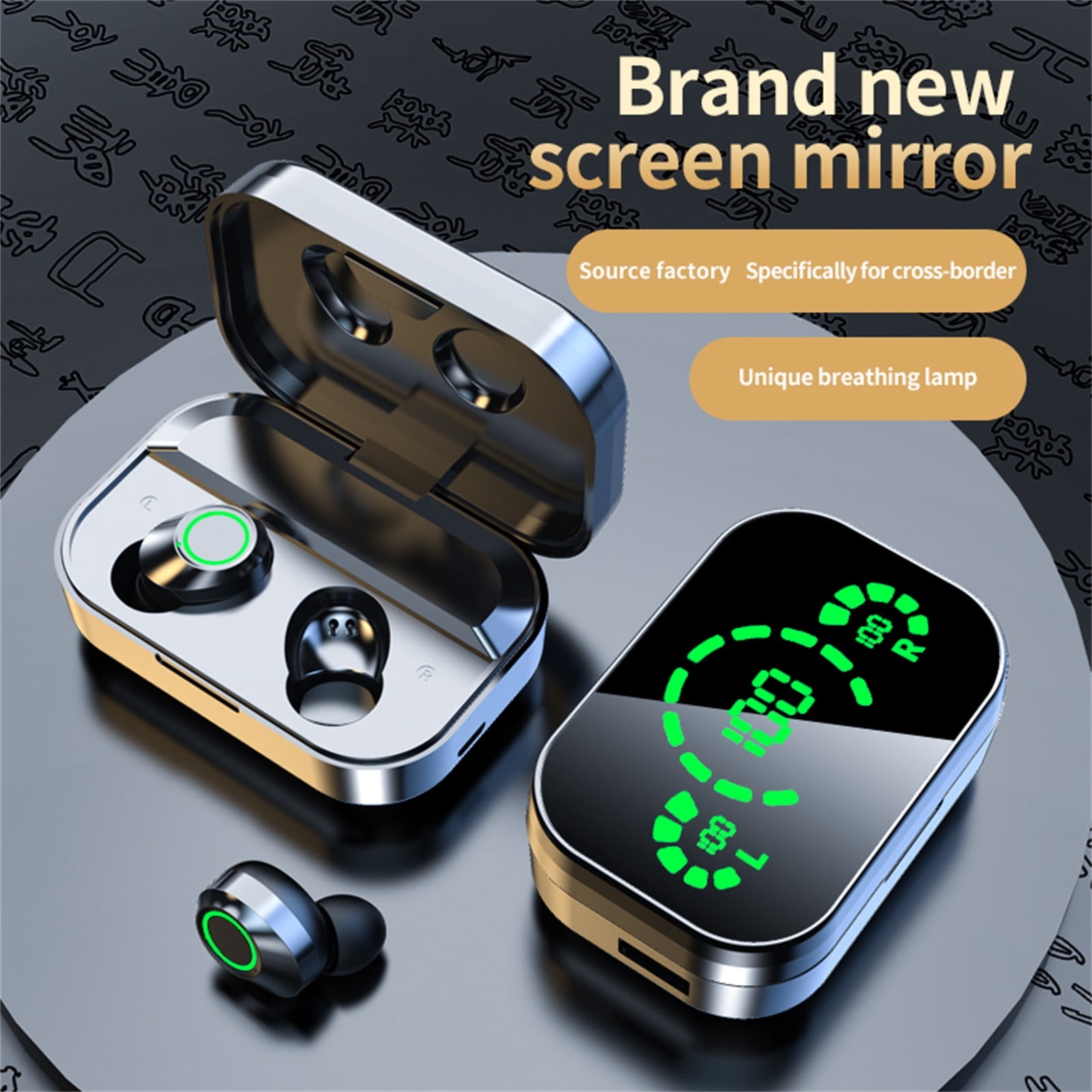 Bluetooth Headphones True Wireless Earbuds 60H Playback LED Power Display Earphones with Wireless Charging Case IPX5 Waterproof in-Ear Earbuds with Mic for Smart Phone Laptop TV Computer Sports,Black