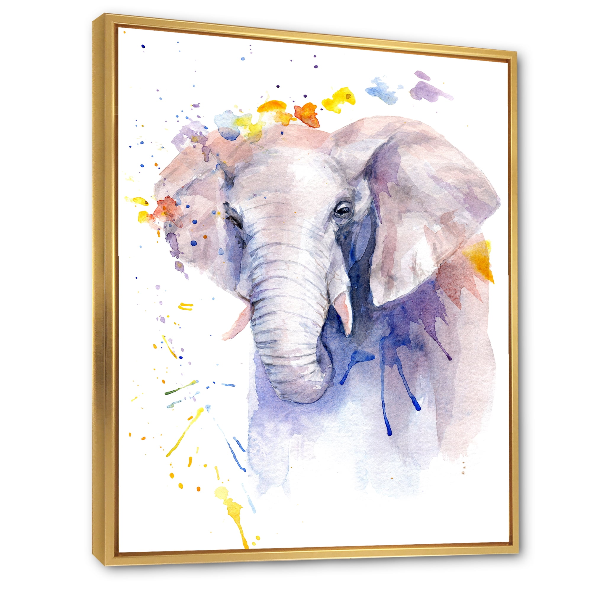 Designart 'Portrait of An Elephant Yellow and Blue Strokes' Farmhouse Framed Canvas Wall Art Print
