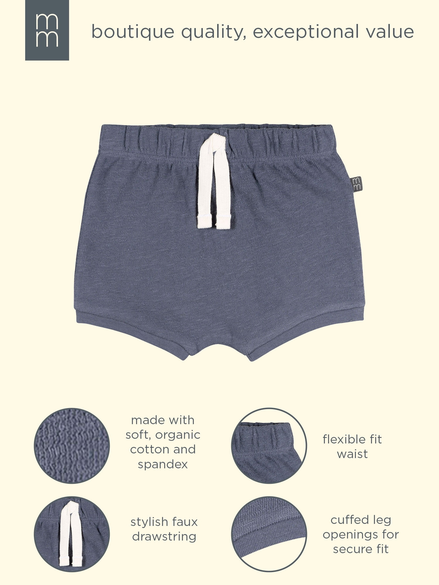 Modern Moments by Gerber Baby Boy U Shaped Organic Shorts, Sizes 0/3 Months - 24 Months