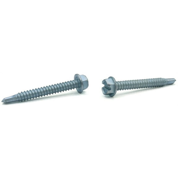 #14 x 3" Self-Drilling Screws / Slotted / Hex Washer Head / Steel / Zinc - 600 Piece Carton