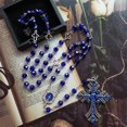thumbnail image 2 of Giaone Rosary Necklace 8mm Blue Crystal Beads Medal Crucifix Cross Pendant Long Chain, 2 of 7