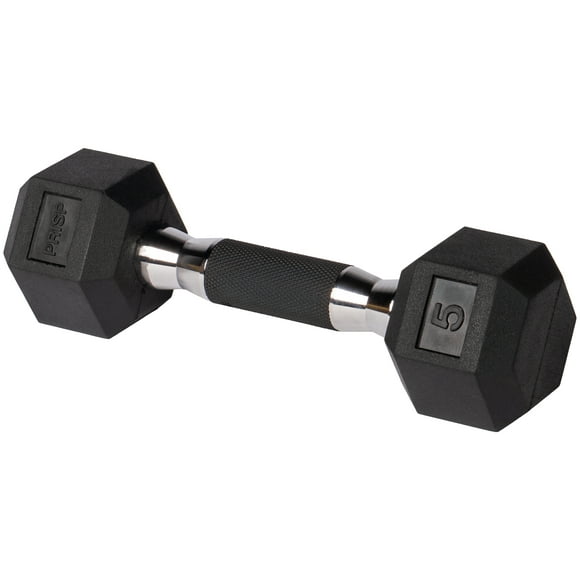PRISP Rubber Encased Hex Dumbbell - Cast Iron Hand Weight for Home Gym, Exercise and Fitness with Rubber Grip; Sold Individually