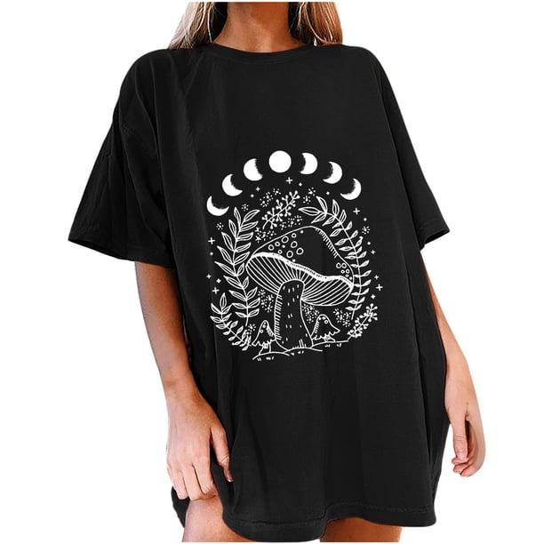 Blusa de manga corta de verano con estampado de sol y luna gótica vintage para mujer Pompotops hfajkhk140684