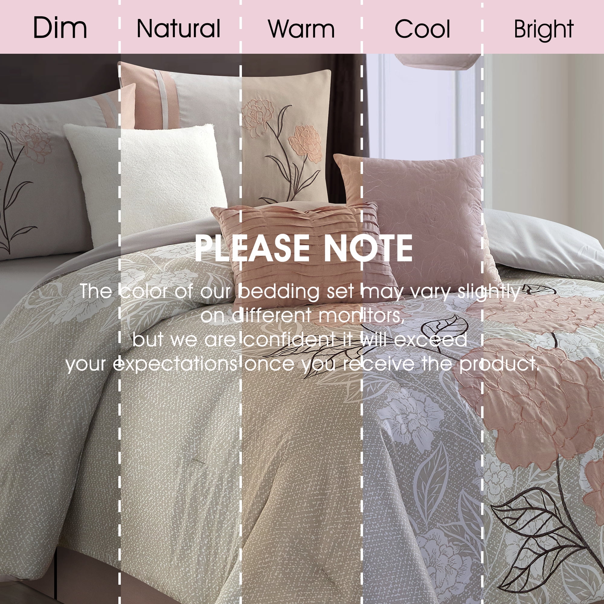 Lanco Anemone Floral 7 Piece Comforter Set Blush, Bed Size Queen, Fill Polyester