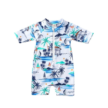 

Sunisery Infant Baby Boys One Piece Swimsuit Cute Shark Tree Print Short Sleeve Zip Up Rashguard Swimwear Bathing Suit