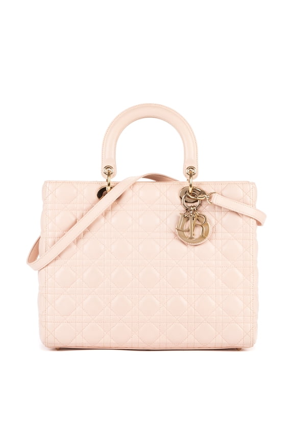 Pre-Owned Christian Dior Light Pink Lady Dior Large Handbag Cannage Leather