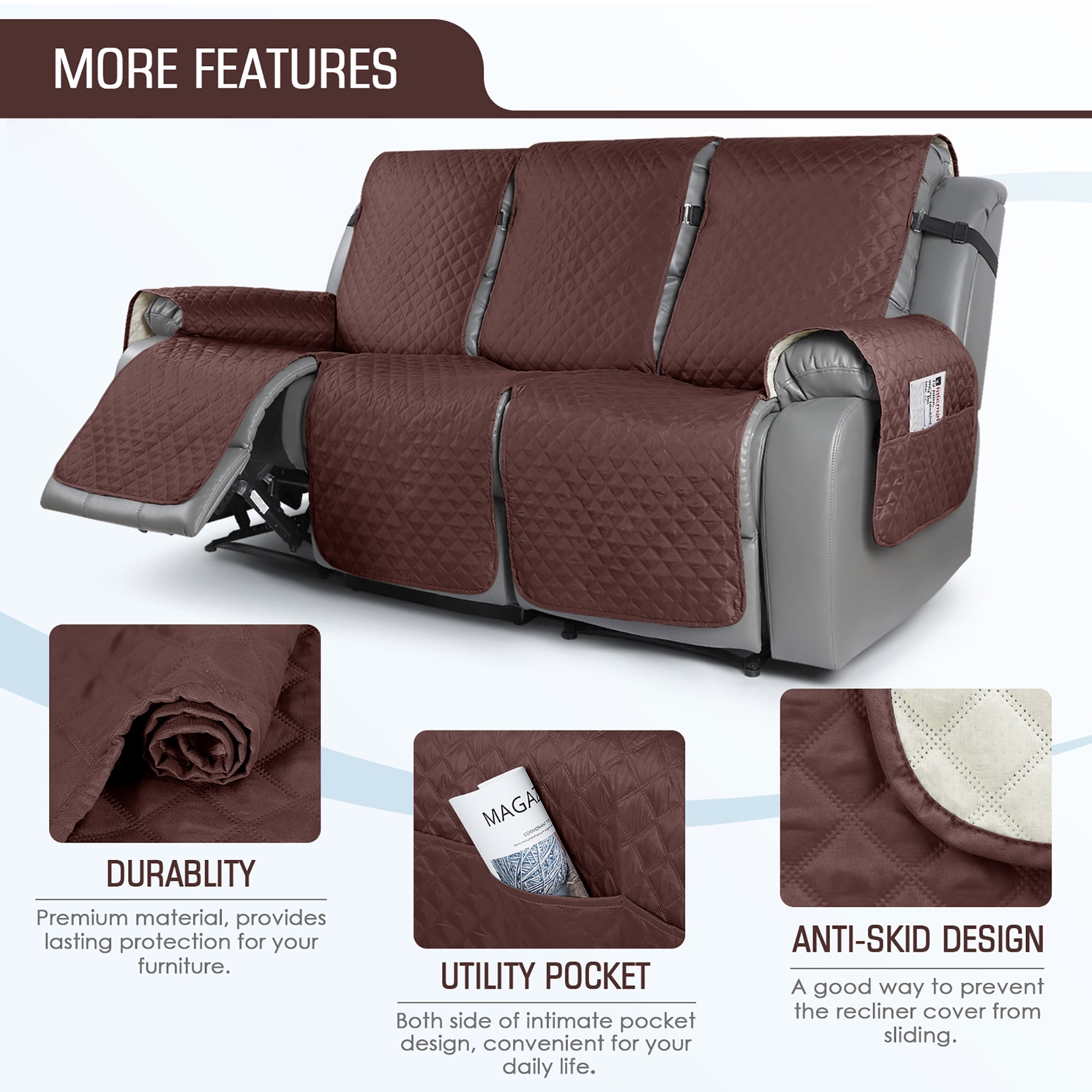 TAOCOCO Recliner Sofa Cover, Washable Couch Cover for 3 Seat Recliner Chair, Split Sofa Cover for Pet, Kids Coffee
