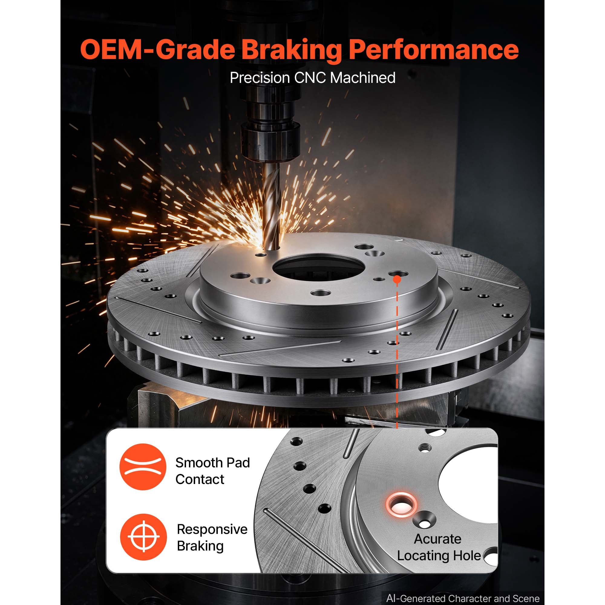 KFFKFF Front and Rear Brake Kit Compatible with 2012-2016 Honda CR-V (AWD), Cast Iron Drilled and Slotted Rotors, Ceramic Brake Pads Replacement Set, 11.65-inch Front Rotors and 12-inch Rear Rotors