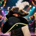 thumbnail image 4 of Sombrero pirata elegante de para cumpleaños, fiestas, disfraces y actuaciones en escenario. Ala de sombrero dorada, 4 of 7