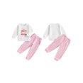 thumbnail image 2 of Kids Little Girls 2PCS Valentine's Day Clothing Sets 3 4 5 6 7 Years Long Sleeve O Neck Letter Heart Arrow Print Tops Bow Print Pants Outfits, 2 of 9