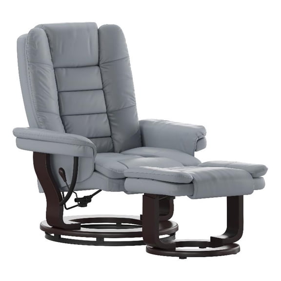 Pemberly Row Multi-Position Recliner and Ottoman with Swivel Mahogany Wood Base