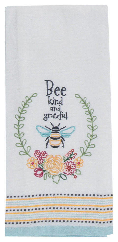 Bee Happy Hive 19 x 28 All Cotton Embroidered Waffle Kitchen Towel 