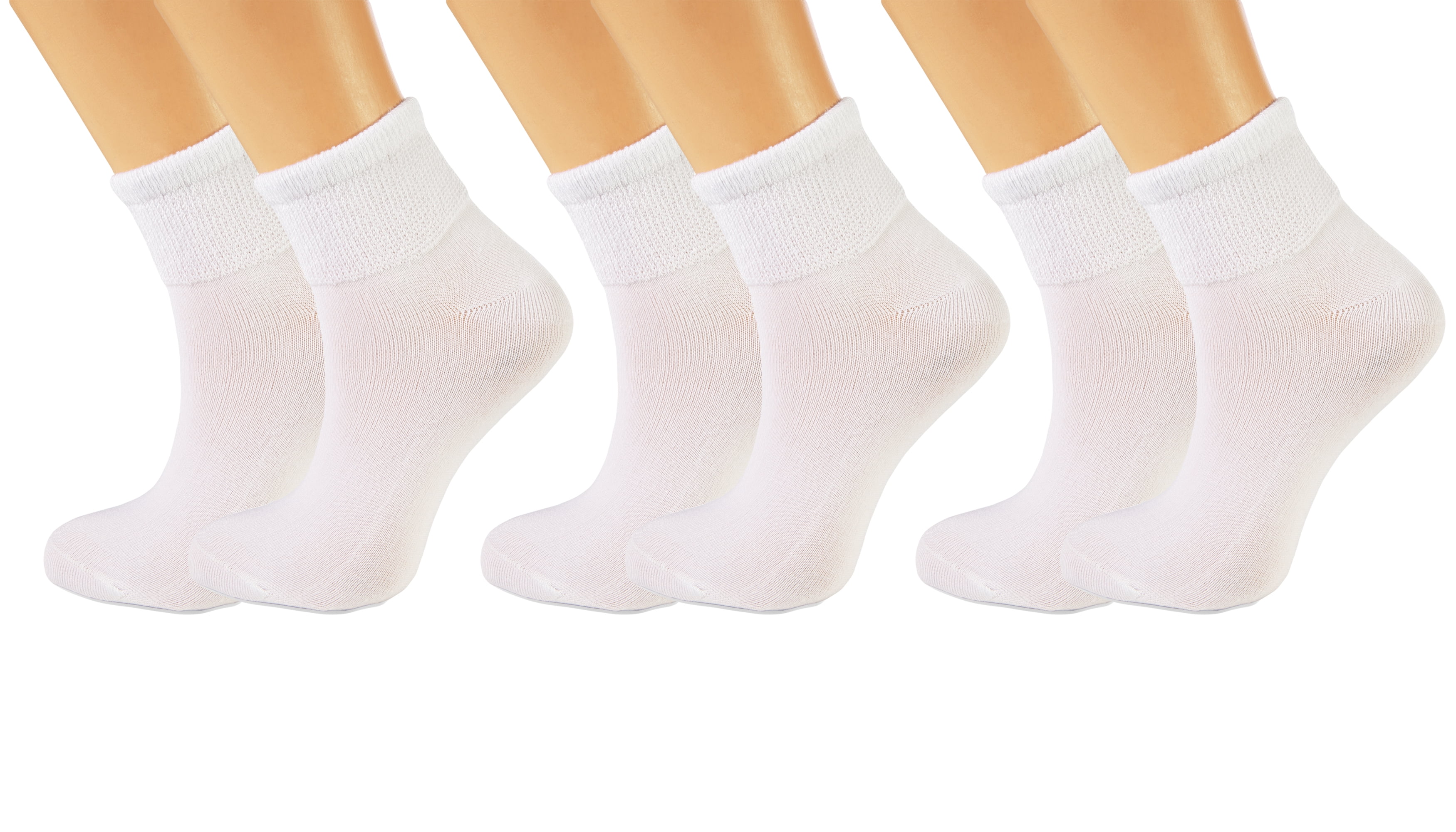 Cotton Diabetic Loose Fit Ankle Socks with Non-Binding Top White 3 ...