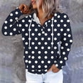 thumbnail image 2 of Womens Casual Hoodies Fashion Printed Front Pocket Drawstring Sweatshirt with Buttons Long Sleeve Pullover Tops (XL, Black-Dots), 2 of 6