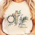 thumbnail image 2 of He Is Risen Lamb Cross Christian Easter T-Shirt, Bible Verse Matthew 28:6 Tee, 2 of 6