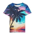 thumbnail image 4 of jtjvou Women's Sunset Print Tops Oversize Trendy Fashion Short Sleeve Pullover Summer Round Neck Blouse Going out Tops for Teen Multicolor,L, 4 of 5