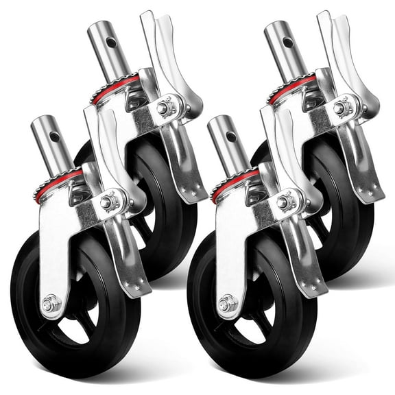 Set of 4 - 8 Inch Rubber Swivel Scaffold Caster Wheels, Heavy Duty 360 Degree Casters, 1100LBS Load Per Wheel