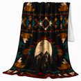 thumbnail image 2 of Mountain Moon Aztec Tribal Pattern Teal Orange, Peaceful Mountain Lake Scene, Warm Flannel Blanket for Cabin and Lodge, Outdoor Lovers Friendship Gift, Artistic Home Decor, 2 of 9