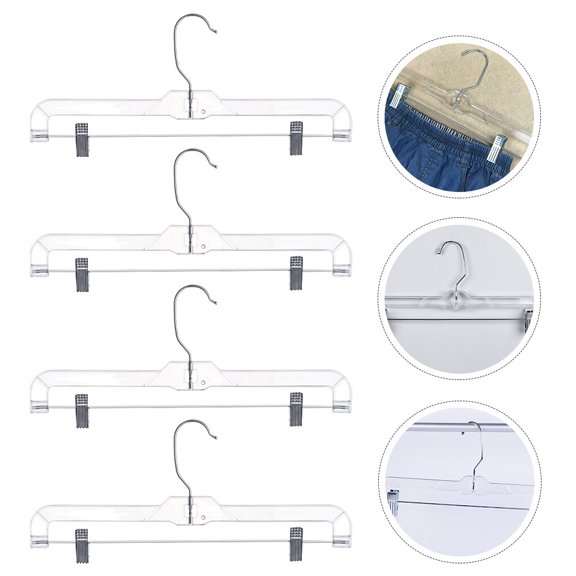HEATSHAKING Silver Plastic Pants Hanger with Clips for Closet Organization 4Pcs