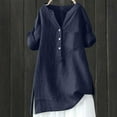 thumbnail image 2 of VISALY Cotton Linen Shirts Button Down Shirts Short Sleeve V Neck Business Tops Tshirts Shirts Beach Blouses Breathable Shirts Loose Tops Dressy Casual Tops Loose Fitting Tops Beach Blouses Navy Xxl, 2 of 4
